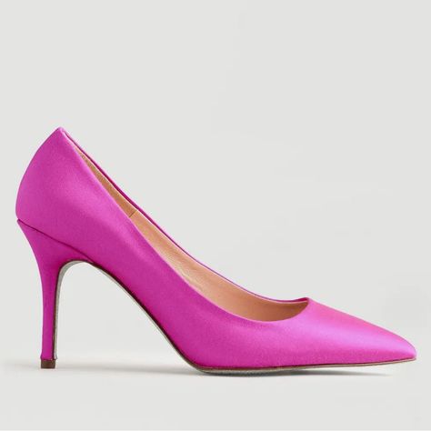 Never Worn J.Crew Women's Elsie Satin Pumps In A Size 7 Medium. The Body Is A Bold & Pretty Hot Pink Satin Called "Bright Berry". Pointed Toe. Fully Lined In Soft Leather. Slightly Curved 3 1/3" Heel. Silver Glitter Soles. American Flag Sweater, Jcrew Collection, Satin Pumps, Stiletto Pumps, Jcrew Women, Pink Satin, Pink Fabric, Suede Heels, Suede Shoes