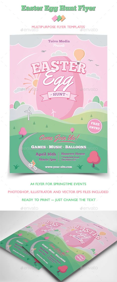 Easter Egg Hunt Flyer Template PSD, Vector EPS, AI Illustrator Easter Egg Hunt Flyer, Easter Poster Design, Easter Events, Easter Flyers, Holiday Flyer Template, Easter Poster, Easter Illustration, Easter Event, Flyer Layout