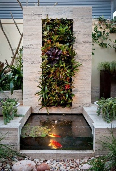 Fish Pond Ideas, Koi Pond Backyard, Fish Ponds Backyard, Outdoor Water Fountains, Fish Pool, Fountain Outdoor, Outdoor Wall Fountains, Kolam Air, Fish Pond Gardens