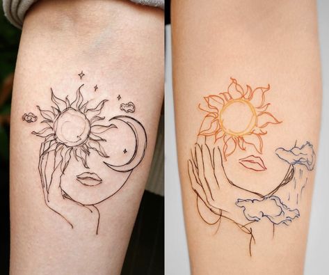 Multiple Memorial Tattoos, Tattoo Sonne, Matching Tats, Basic Tattoos, Bestie Tattoo, Planet Tattoos, Mother Tattoos, Bff Tattoos, Sun Tattoos