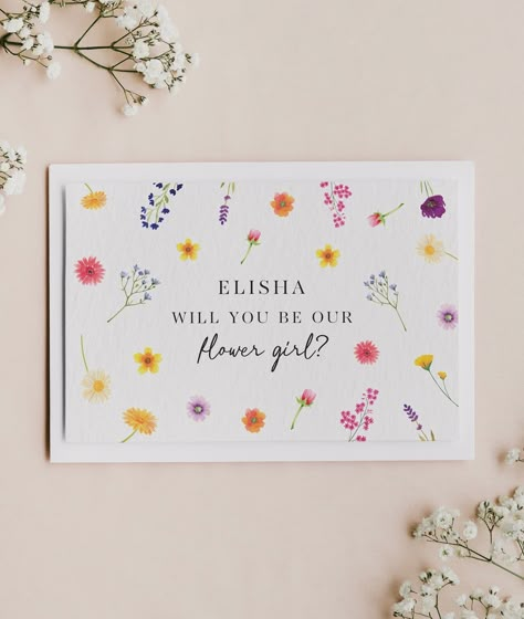 Flower Girl Proposal Card, Will You Be My Flower Girl, Summer Theme Wedding, Garden Themed Party, Flower Girl Invitation, Theme Wedding Ideas, Flower Girl Card, Flower Girl Proposal, Flower Girl Gifts