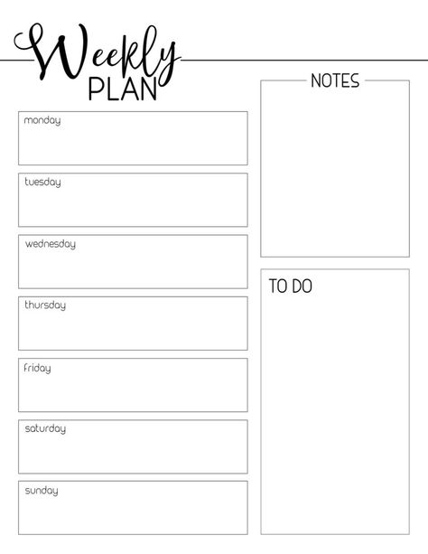 Weekly Planner Template Free Printable. Organize your week with this free printable. Pages for your notebook planner organizer. #papertraildesign #free #freeprintable #goals #crushyourgoals #slayyourgoals #getstuffdone #getshitdone #planning #planyourweek #organizationalprintables Weekly Planner Template Free Printable, Free Printable Weekly Planner Template, Planner Template Free, Free Weekly Planner Templates, Blank Weekly Calendar, Planer Organisation, Week Calendar, Template Free Printable, Weekly Calendar Template