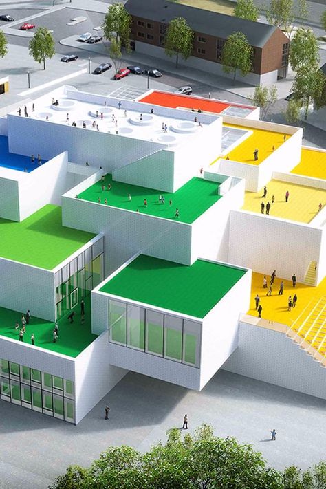 School Architecture Concept, School Architecture Projects, Lego Architecture Building, Elementary School Architecture, Cubes Architecture, School Building Design, Architecture Design Process, Kindergarten Design, Pavilion Design