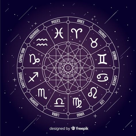 Zodiac wheel on space background | Free Vector #Freepik #freevector #background #calendar #star #space Astrology Wheel, Purple Illustration, Astrology Signs Dates, Arte Aries, Gemini Characteristics, Taurus And Aquarius, Pisces And Taurus, Zodiac Wheel, Zodiac Things