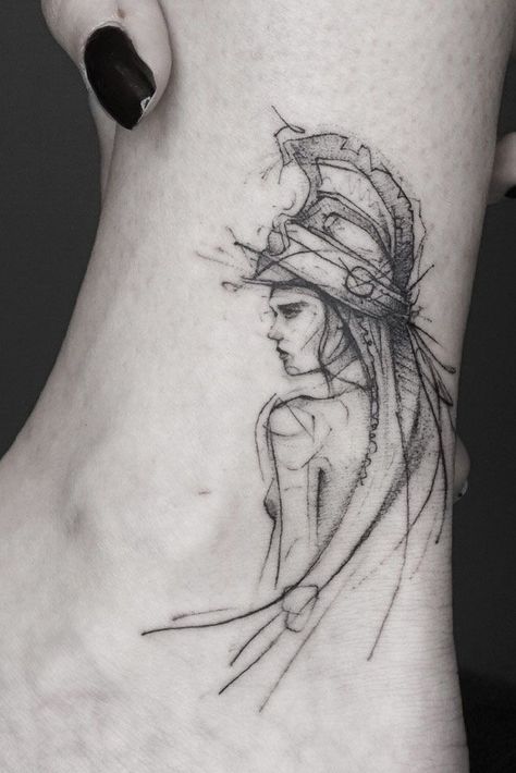 Greek Goddess Tattoo, Greece Tattoo, Artemis Tattoo, Aphrodite Tattoo, Athena Tattoo, Female Warrior Tattoo, Sketch Style Tattoos, Greek Mythology Tattoos, Goddess Tattoo