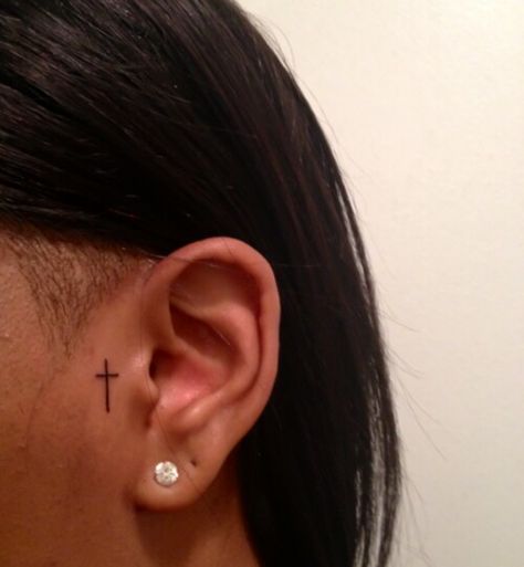 ILikeItThatWay Tattoos By Ear On Face, Cross By Ear Tattoo, Cross On Ear Tattoo, Cross On Face Tattoo, Side Ear Tattoo Women, Heart By Ear Tattoo, Front Of Ear Tattoos For Women, Cross Ear Tattoo, Side Ear Tattoo