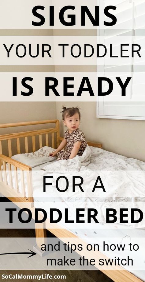 Making the switch from crib to toddler bed can be an exciting milestone for both parents and children. Here are 8 signs your child is ready to make the move. From being able to climb in and out of bed independently, to showing an interest in sleeping in a "big kid's" bed, these clues will let you know that it might be time to invest in a toddler bed. Small Toddler Rooms, Nursery To Toddler Room, Floor Bed Toddler, Toddler And Baby Room, Toddler Bed Girl, Diy Toddler Bed, Kid's Bed, Toddler Bed Boy, Crib To Toddler Bed