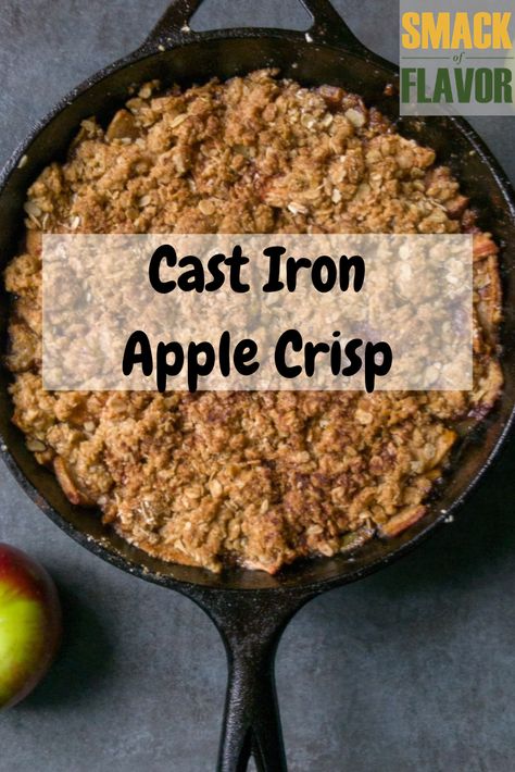 This easy apple crisp is made in the cast iron skillet with oatmeal as the topper. This is a perfect fall dessert to use up extra apples. Cast Iron Apple Crisp is a simple yet delicious old fashioned dessert. Perfect topped with ice cream or whipped cream for a crowd. Cast Iron Apple Crisp, Cast Iron Skillet Recipes Dinner, Skillet Desserts, Easy Apple Crisp, Cast Iron Skillet Cooking, Crisp Recipes, Farm Recipes, Apple Crisp Easy, Apple Crisp Recipe