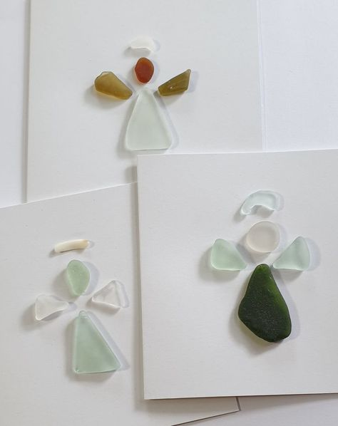 Christmas sea glass angels decorate these cards from Seapig Store's new range of Christmas cards for 2021.   Using sea glass collected from around the shores of Anglesey, by me and my family, the artist Sue from Tidal Hunter, then collaborates with us here at Seapig, to produce these beautiful and planet-friendly Christmas cards, and a gift that keeps giving so much pleasure is created, as each card can be framed, for a unique piece of art for the wall!   Made from 100% recycled card. Sea Glass Card, Glass Crafts Diy, Sea Glass Christmas, Sea Glass Artwork, Sea Glass Gifts, Sea Glass Art Diy, Sea Glass Art Projects, Beach Glass Crafts, Shells And Sand