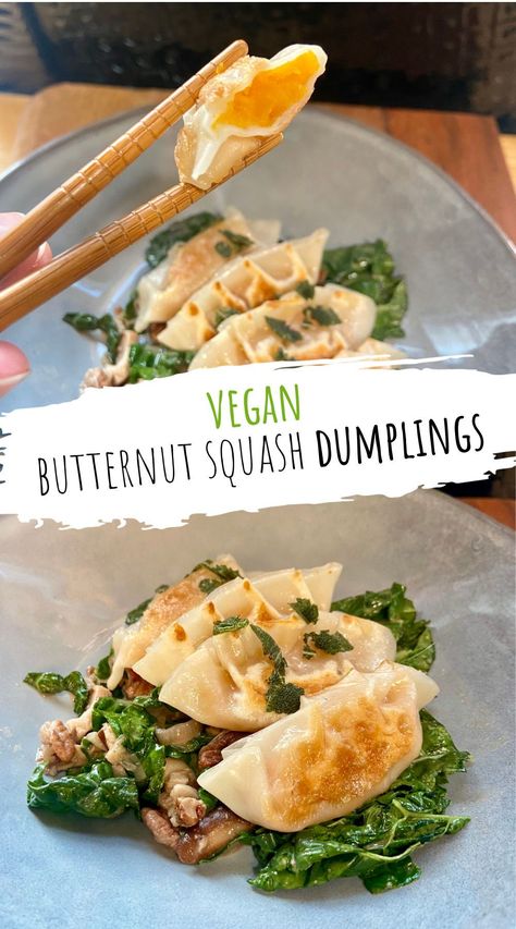 Absolutely in love with this easy vegan recipe! It takes all of your favorite winter flavor and puts a new spin on it! Adding Chinese five spice and miso butter to butternut squash is GENIUS! I will definitely be making this for the holidays! Perfect for dinner parties Butternut Squash Dumplings, Vegan Holiday Recipes Christmas, Autumn Recipes Vegan, Vegetable Side Dishes Vegan, Holiday Vegetable Side Dishes, Squash Dumplings, Autumn Recipes Dinner, Fall Recipes Soup, Vegan Holiday Dinner