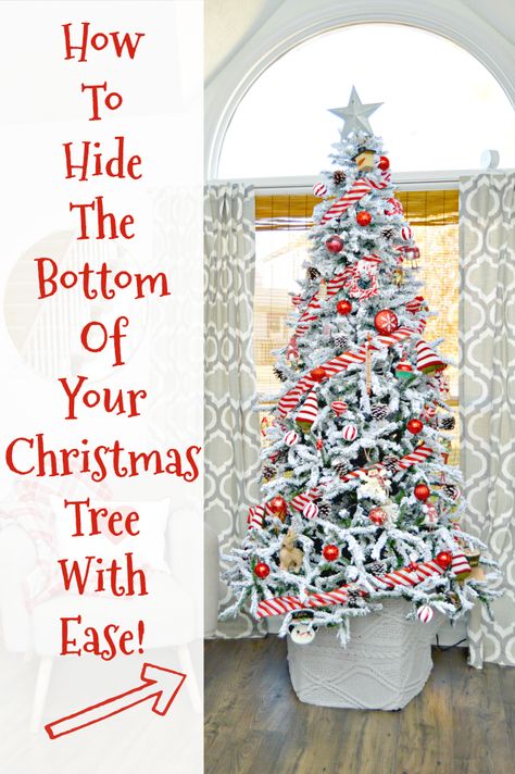 How To Hide The Bottom of Your Christmas Tree With Ease! This easy life hack is so easy and free too! Great way to skip using a tree skirt! via @Mom4Real Collar Ideas, Diy Christmas Tree Skirt, Christmas Tree Base, Christmas Tree Box, Fake Christmas Trees, Pencil Trees, Tree Collar, Farmhouse Christmas Tree, Tree Base