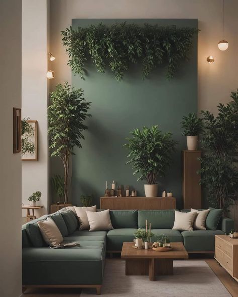 Accent wall Green Theater Room, Green Statement Wall, Green Accent Wall Living Room, Green Accent Wall, Green Walls Living Room, Wall Paint Ideas, Green Accent Walls, Accent Walls In Living Room, Wall Living Room