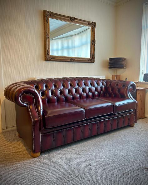 classic look and Timeless design in the famous Oxblood red 3 seater Delbrooke with matching Brandy chair and footstool. This arrangement can’t be bought as is or in any colour Chair And Footstool, Oxblood Red, Classic Looks, Brandy, Timeless Design, Showroom, House Ideas, Design Inspiration, Canning