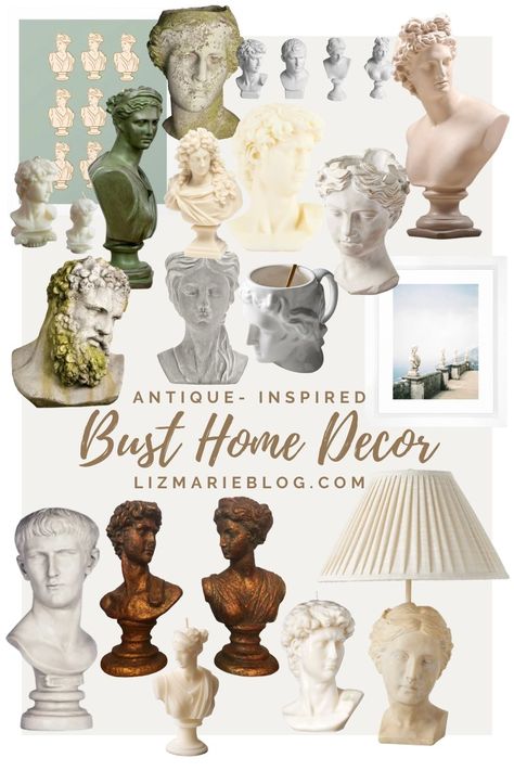 Sitting Room Design, Antique Statue, Bust Sculpture, European Antiques, Taper Candle Holders, Flower Candle, Antique Inspiration, Historical Art, Eclectic Home