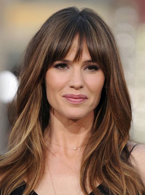 Jennifer Garner Hair, Haircut For Big Forehead, Long Haircuts With Bangs, Elizabeth Berkley, High Hair, Long Brown Hair, Updo Hairstyles, Long Hair With Bangs, Trendy Hair