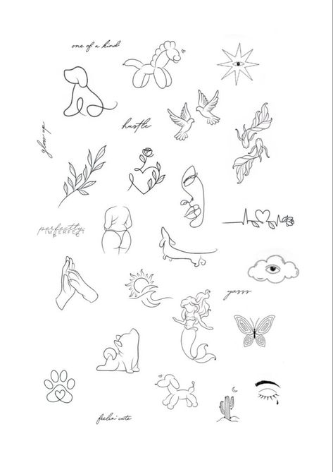 Minimalist Tattoo Flash Sheet, Tiny Tattoos Flash, Simple Tattoos Fine Line, Tiny Tattoo Template, Mini Minimalist Tattoo, Flash Line Tattoo, Mini Quote Tattoos, Tiny Tattoo Flash Sheet Simple, Minimalist Tattoo Designs For Women