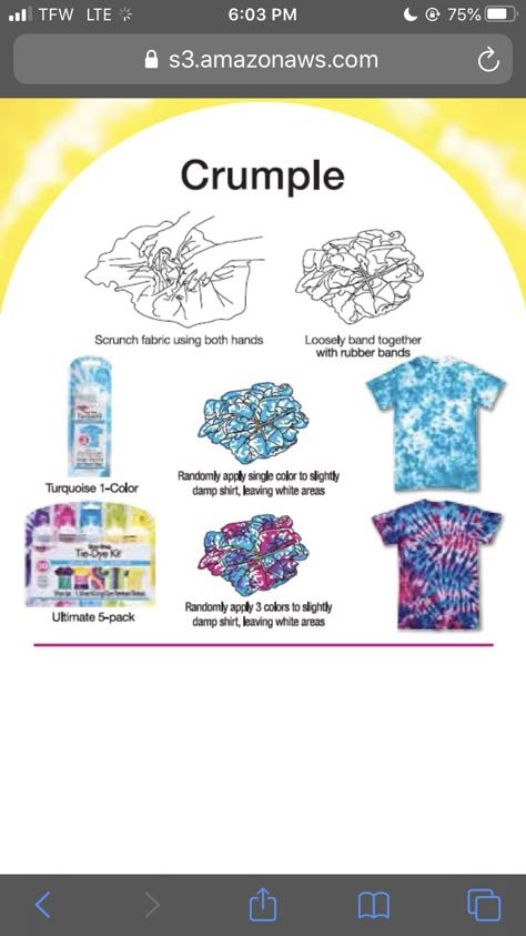 Tie Dye Crumple, Crumple Tie Dye, Easy Diy Tie Dye, Tie Dye Tutorial, Tie Dye Shirts Patterns, Tye Dye Patterns, Diy Tie Dye Techniques, Diy Tie Dye Designs, Tie Dye Patterns Diy