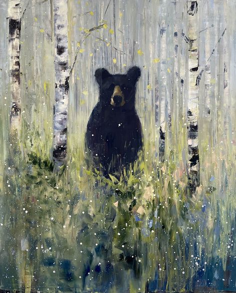 Black Bears Art, Birch Tree Art, Bear Paintings, Small Canvas Art, Mountain Paintings, Bear Art, Amazing Art Painting, Recent News, Painting Art Projects