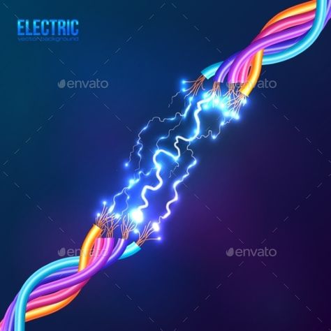 Electric Lightning between Colored Cables by art_of_sun Electric lightning between colored cables, vector illustration Electric Design Graphic, Electricity Art Illustrations, Electric Graphic Design, Electricity Graphic Design, Electricity Painting, Electricity Digital Art, Electricity Drawing, Electricity Aesthetic Power, Electric Illustration