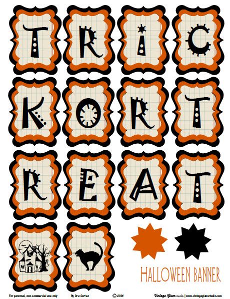 A free pdf printable download featuring a halloween banner or bunting cut outs for your papercrafting use. Free for personal non-commercial use only. Trick Or Treat Banner Printable Free, Happy Halloween Banner Printable Free, Halloween Banners, Glam Studio, Halloween Bunting, Happy Halloween Banner, Casa Halloween, Halloween Printables Free, Mini Bunting