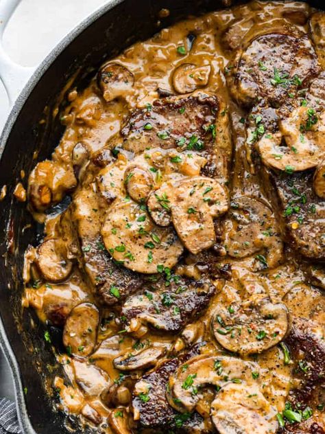 Cognac Mushroom Steak Sauce, Stake Diane Recipe, Saucy Beef Recipes, Beef Angus Steak Recipes, Steak Dianne Recipes, Steak Shoulder Recipes, Recipes With Steak Pieces, Cheesecake Factory Steak Diane Recipe, Steak Neptune Recipe