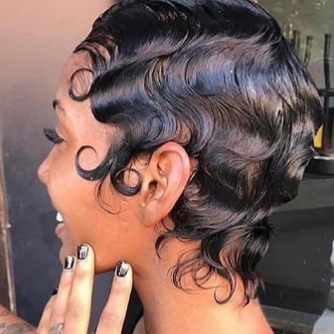 Layered Pixie Cut, Finger Waves Short Hair, Finger Wave Hair, Short Hair Black, Finger Waves, Pin Curls, Hairstyle Tutorial, Short Hair Balayage, Girl Short Hair