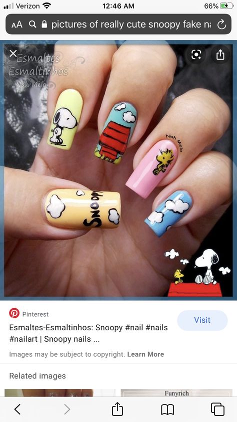 Snoopy Nail Art, Snoopy Nails, Book Nails, Crazy Nail Art, Animal Nails, Crazy Nails, Disney Nails, Nails 2020, Cute Nail Art