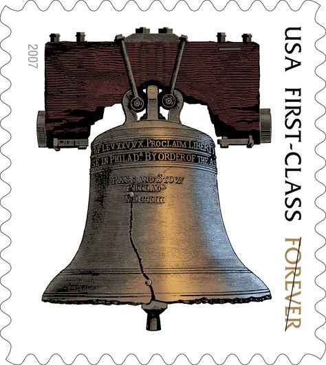 Liberty Bell Forever Stamp went on sale April 12, 2007, for 41¢ - These stamps are always sold at the current first-class postage rate and are always valid for the full first-class postage regardless of any rate increases since the stamps' purchase. Usa Stamps, Price Of Stamps, First Class Stamp, Stamps Postage, Stamp Of Approval, Buy Stamps, Going Postal, Forever Stamps, Postage Stamp Art