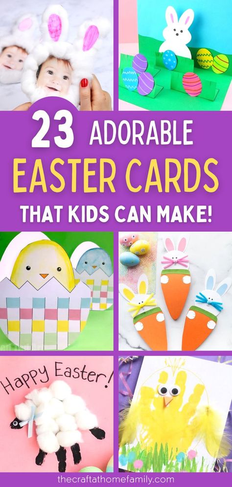 These creative Easter card ideas featuring bunnies, chicks, lambs and Easter eggs are perfect for toddlers, preschoolers and school aged kids. Whether you’re looking to create a handprint keepsake with your child or you need a printable card that kids can colour on their own, you’re sure to find something in this article! You'll love all these handmade Easter card ideas that you can make at home with kids or at preschool. They feature handprints, footprints, free printable templates and more! Homemade Easter Cards, Easter Card Ideas, Kids Easter Cards, Diy Easter Cards, Easter Bunny Cards, Easter Kindergarten, Easter Crafts Preschool, Easter Crafts For Toddlers, Easter Cards Handmade