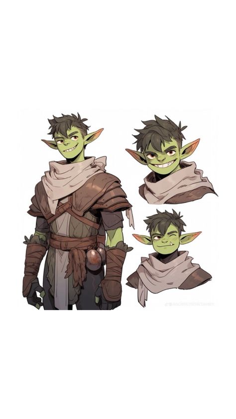 Half Goblin Half Human, Goblin Oc Male, Dnd Goblin Male, Goblin Dnd Character Design, Dnd Goblin Character Design, Male Goblin Art, Goblin Outfit, Goblin Character Art, Goblin Art Dnd