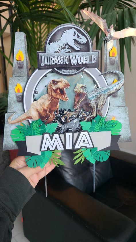 Jurassic Park Cake Topper, Jurassic World Cake Topper, Jurassic Park Cake, Jurassic World Cake, Shaker Topper, World Cake, Dinosaur Birthday Theme, Dino Party, Third Birthday