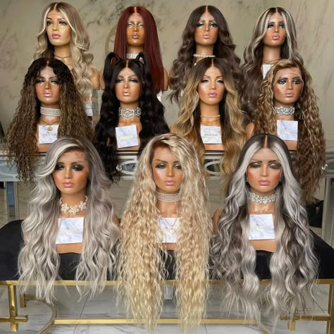 Wig Store Ideas, Luxury Wigs, Hair Saloon, Wigs Collection, Wig Display, Wig Collection, Affordable Wigs, Closet Collection, Wig Store