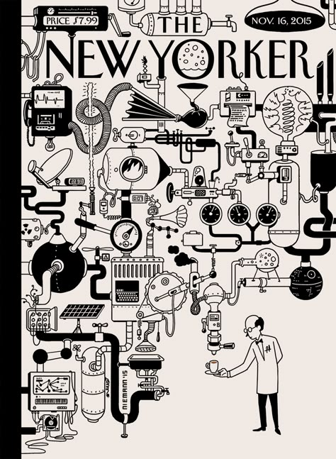 “The whole idea of a machine is outdated,” Christoph Niemann says about “Coffee Break,” his cover for this week’s issue. Machines Drawing, Coffee Machine Illustration, Gif Coffee, Factory Illustration, Machine Illustration, Christoph Niemann, Machine Drawing, Rube Goldberg, Rube Goldberg Machine