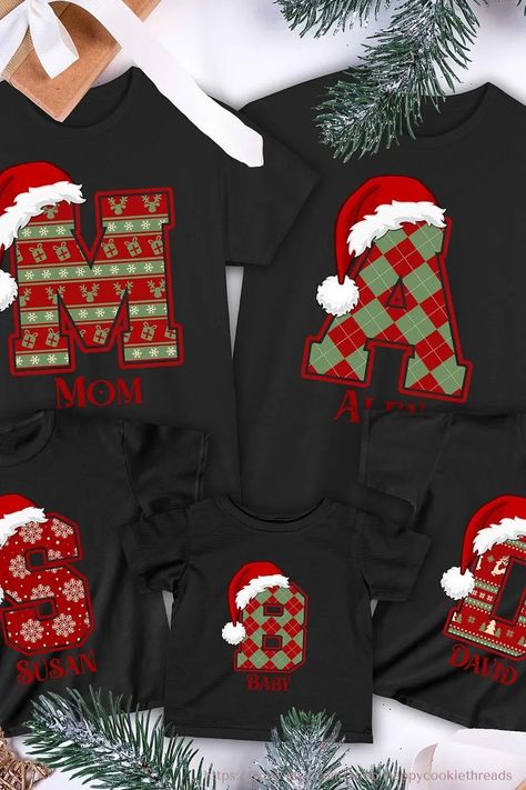 Custom Christmas Family Tee Matching Monogram Shirt With Initial, Matching X-mas Family Christmas Pjs, Personalized Gifts Custom Name Tshirt - Etsy Greece Family Christmas Pjs, Christmas Monogram Shirt, Christmas Pjs Family, Cookie Shirt, Monogram Shirt, Monogram Shirts, Christmas Monogram, Christmas Pjs, Family Tees