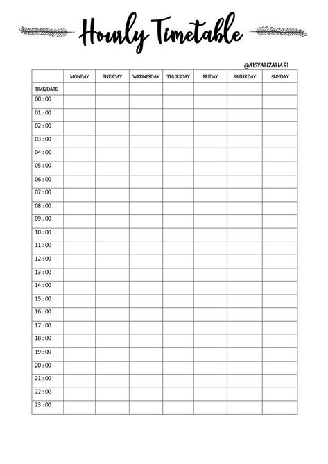 Hourly Timetable | How to plan, Journal printables, Schedule Empty Calendar Template, Study Timetable Template, Study Schedule Template, Plan Journal, Vocabulary Notebook, Timetable Template, Study Planner Printable, High School Survival, Bullet Journal Tracker