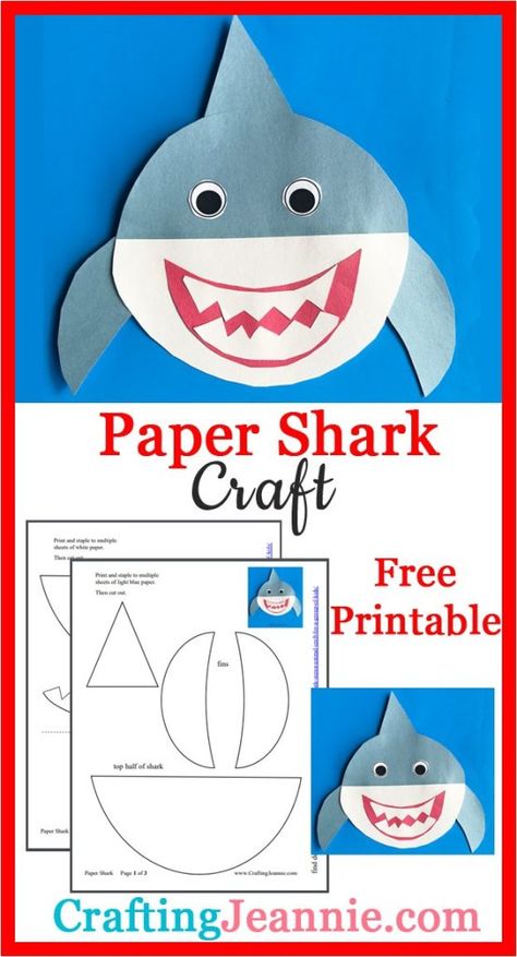 Get the Free Printable and instructions for this cute paper shark. I show you step-by-step how to make the supplies and even include lots of tips to make crafting easier for groups of kids. Great for Preschool, Elementary school, scouts and even birthday parties! #shark #sharkcraft #oceancraft #kidcraft #sharkweek #easykidcraft Preschool Ocean Crafts Free Printable, Construction Paper Shark, Build A Shark Printable, Shark Art For Preschool, Shark Week Art Projects For Kids, Clark The Shark Craft, Easy Ocean Crafts For Preschool, Shark Week Crafts For Toddlers, Shark Art For Toddlers