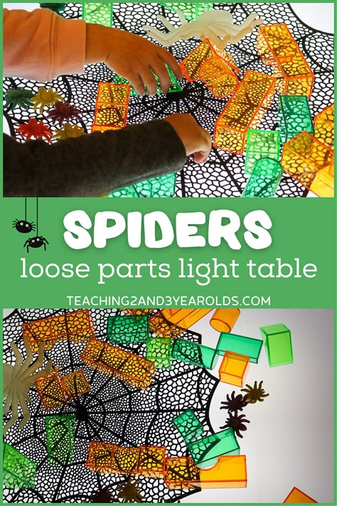 Incy Wincy Spider Activities, Spiders Preschool, Light Box Activities, Fall Activities For Toddlers, Spider Theme, Halloween Blocks, Butterflies Activities, Spider Light, Fall Preschool Activities