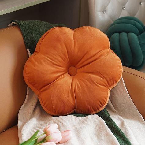 Amazon.com: ARTMAGIC Flower Shaped Velvet Decorative Throw Pillow Cushion Ultra Soft Cute Floor Pillow for Couch Bed Sofa, Burnt Orange, 16x16 inch : Home & Kitchen Green Couch Throw Pillows, Boho Bedroom Pillows, Fun Couch Pillows, Shaped Throw Pillows, Orange Room Decor, Pillow Shapes, Funky Pillows, Terracotta Decor, Retro Pillow