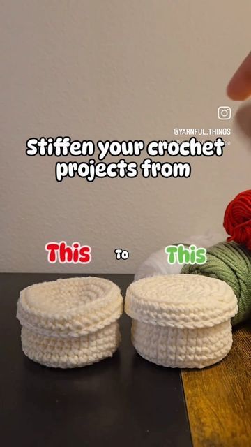 Sakina| Crochet Artist on Instagram: "Want your amigurumi to stand tall or your basket to keep shape?  Starching is a quick and easy way to add stiffness to your crochet creations! ✨️  Here's what you'll need:   2 tbsp corn starch  1/4 cup water  1 cup boiling water   Instructions:   ▪️Mix the corn starch and water until smooth.  ▪️Stir the mixture into boiling water and cook for 1 minute until thickened.  ▪️Let the mixture cool completely (about 30 minutes). ▪️Brush a generous amount of the cooled starch onto your crochet project.  ▪️Wipe away any excess starch.  ▪️Let your project dry completely.  Voila! Your project will be stiffer and ready to use! This is a great tip for amigurumi, baskets, bags, and more! ☺️  Pro-tip: Test the starch on a small, hidden area of your project first to m How To Stiffen Crochet Baskets, How To Starch Crochet Items, Corn Starch And Water, Crochet Artist, Starch Solution, Your Crochet, Crochet Creations, Boiling Water, Crochet Basket