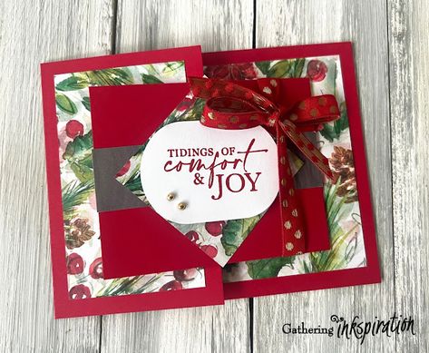 Joy Of Christmas Dsp Stampin Up Cards, Punch Christmas, Joy Fold Card, Stamping Crafts, Friday Video, Christmas Classics, Dsp Cards, Joy Cards, Fun Folds