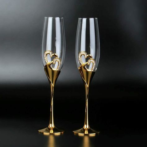 Flute Wine Glasses, Wedding Goblets, Crystal Champagne Glasses, Golden Sparkle, Wedding Wine Glasses, Wedding Champagne Glasses, Flute Glasses, Wedding Champagne, Champagne Flute Glasses