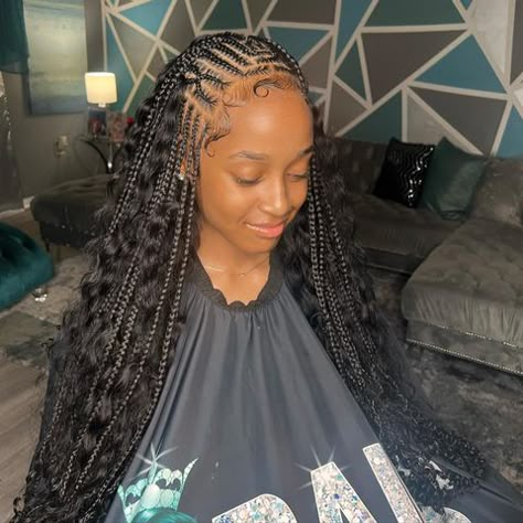 Freestyle Braids In The Front Knotless In The Back, Girls Braided Hairstyles Kids, Braids Aesthetic, Jamaica Trip, Small Knotless, Cornrows Braids For Black Women, Braided Hairstyles For Black Women Cornrows, Braids Ideas, Birthday Hairstyles