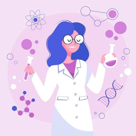 Female scientist holding laboratory glas... | Free Vector #Freepik #freevector #woman #science #work #illustration Chemistry Illustration, Scientist Illustration, Female Scientist, Laboratory Glassware, Illustration Science, Work Illustration, Women In Science, Biology Art, Women Scientists