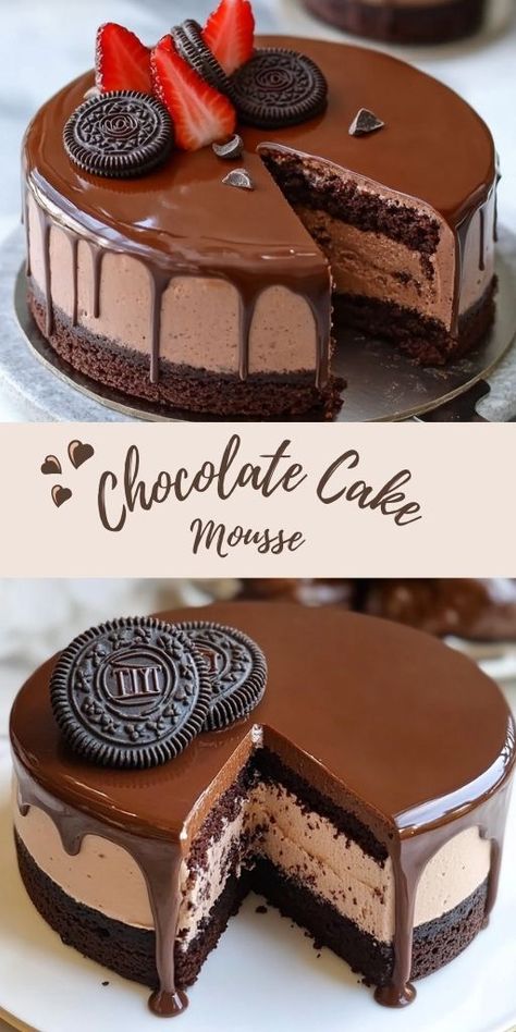 🍫🍰 Oreo Chocolate Mousse Cake: Indulge in Decadence! 😍✨ Looking for a show-stopping dessert that will wow your guests? This Oreo Chocolate Mousse Cake is the ultimate treat! With layers of rich chocolate mousse, creamy whipped topping, and crunchy Oreo cookie crust, this cake is a chocolate lover’s dream come true. 👉 Save this Pin and whip up this delightful dessert for your next special occasion! 🌟 #ChocolateMousse #OreoDesserts Mousse Cheesecake Recipes, Chocolate Cake One Layer, Dream Whip Recipes Desserts, Chocolate Cake With Ice Cream, Cool Whip Cake, Rich Chocolate Cake Recipe, Best Chocolate Mousse Recipe, Whipped Cheesecake, Rich Chocolate Mousse