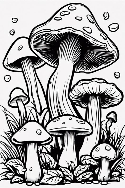 Unlock your creativity with this adorable Magical Mushroom Meadow coloring page! Perfect for nature enthusiasts, this vibrant scene showcases spirited mushrooms standing tall amidst lively leaves and grass. Bring your artistic side to life by exploring colors in this delightful coloring experience. Ideal for kids and adults looking to relax and having some colorful fun, this page will spark joy and imagination Mushroom Wonderland, Storybook Forest, Whimsical Mushrooms, Mushroom Coloring, Zoo Coloring Pages, Forest Coloring Pages, Forest Coloring, Giant Mushroom, Garden Coloring Pages