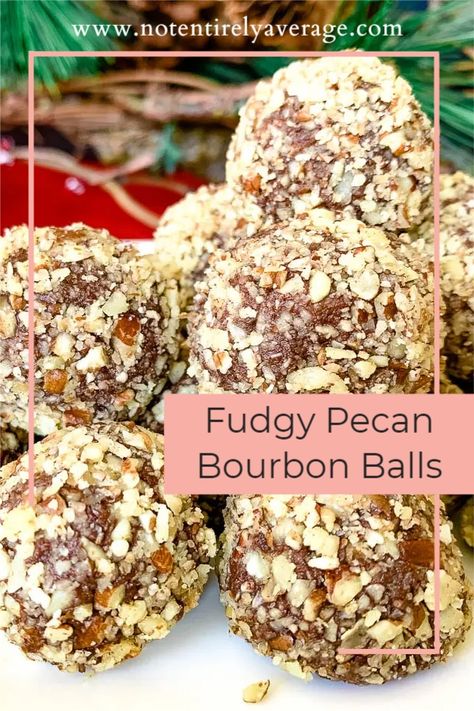 This 'Southern all the way around' recipe for Fudgy Pecan Bourbon Balls may well be the quintessential symbol of Christmas in the South. #christmasbaking #christmascookie #bake #bourbon #chocolate #pecan Pecan Rum Balls, Pecan Pie Balls Bourbon, Keto Bourbon Balls, Chocolate Bourbon Balls Recipe, Southern Living Bourbon Balls, Peanut Butter Bourbon Balls, Bourbon Balls Southern Living, Pecan Bourbon Balls, Booze Balls Recipe