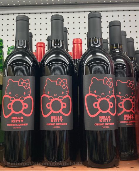 Hello Kitty Wine, Red Black Aesthetic, Aesthetic Personality, Shin Nana, Aesthetic Sanrio, Pretty Alcoholic Drinks, Hello Kitty Gifts, Hello Kitty Merchandise, Pretty Pens