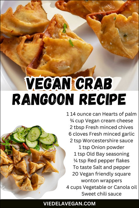 Vegan Crab Rangoon Recipe Vegetarian Crab Rangoon, Vegan Crab Rangoon, Catering Appetizers, Rangoon Recipe, Crab Rangoon Recipe, Vegan Crab, Breakfast Vegan, Creamy Recipes, Crab Rangoon