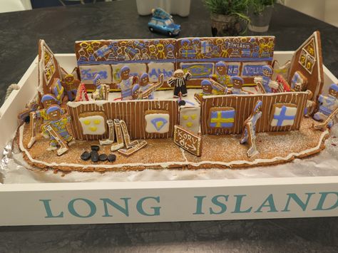 My this year's gingerbread creation. Ice hockey match Finnish Leijonat vs Swedish Tre Kronor. Gingerbread Ice Skating Rink, Ice Hockey Rink, Hockey Nets, Gingerbread House Designs, Ice Skating Rink, Skating Rink, Gingerbread Houses, Happy Love, Hockey Rink