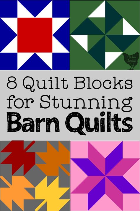 Barn Quilts are a great way to add some year-round color to your outdoor spaces and the hardest part of making one is picking a pattern. There are hundreds of possibilities but these are my top 8 Quilt Blocks for stunning barn quilts. Painted Quilt Squares, Diy Barn Quilt How To Paint, Wood Quilt Patterns, Diy Barn Quilts How To Make, How To Make Barn Quilts, Barn Squares Patterns, Barn Quilt Patterns Templates Easy Free, Flower Barn Quilt Patterns, Barn Star Quilt Pattern